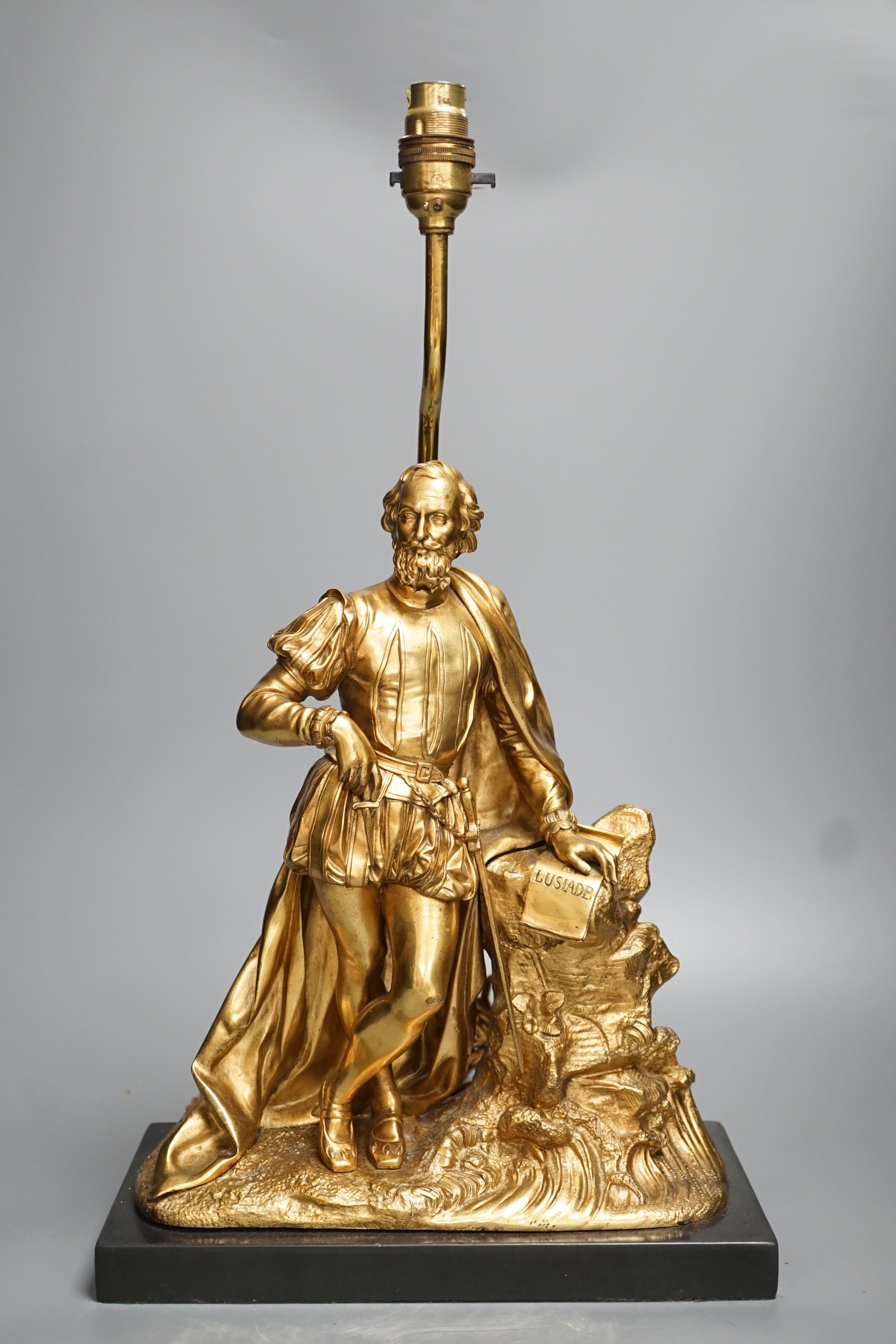 An ormolu figural lamp base depicting Luis de Camões - 51cm high